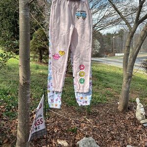 NWT Limited Too 2 Pack White & Pink Graphic Joggers Twinning Funky Peace Girl 10